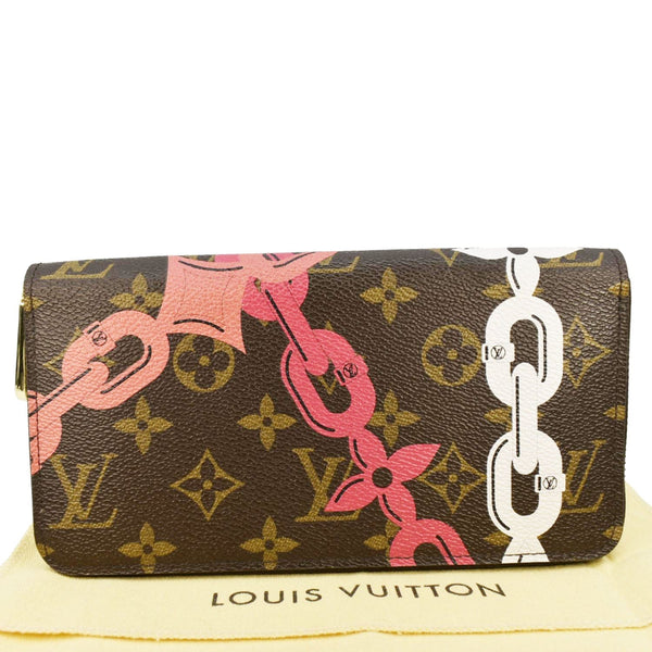 LOUIS VUITTON Chain Flower Monogram Canvas Zippy Wallet Brown