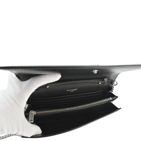 YVES SAINT LAURENT Cassandre Patent Leather Chain Wallet Black