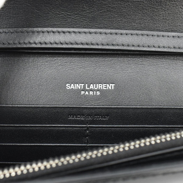 YVES SAINT LAURENT Cassandre Patent Leather Chain Wallet Black