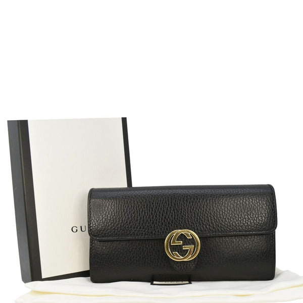 GUCCI Interlocking GG Calfskin Leather Wallet Black 615524