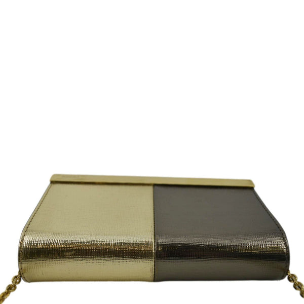 FENDI Mini Rush Saffiano Leather Chain Shoulder Wallet Metallic Gold