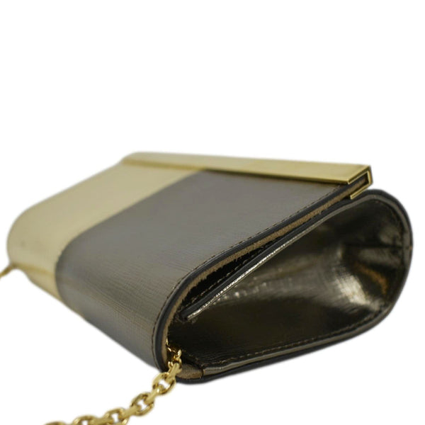 FENDI Mini Rush Saffiano Leather Chain Shoulder Wallet Metallic Gold