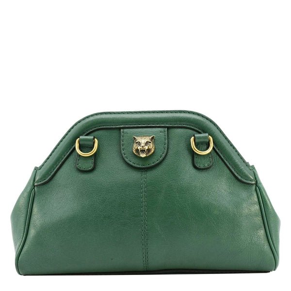 GUCCI Re(Belle) Tiger head Leather Green Shoulder Bag  front side