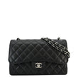 CHANEL Classic Jumbo Double Flap Quilted Caviar Leather Shoulder Bag Black