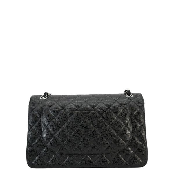 CHANEL Classic Jumbo Double Flap Quilted Caviar Leather Shoulder Bag Black