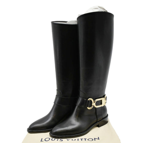 LOUIS VUITTON Westside Flat High Leather Boot Noir Black