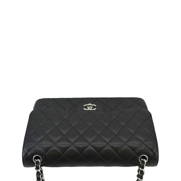 CHANEL Classic Jumbo Double Flap Quilted Caviar Leather Shoulder Bag Black