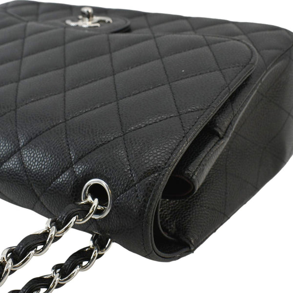 CHANEL Classic Jumbo Double Flap Quilted Caviar Leather Shoulder Bag Black