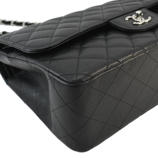 CHANEL Classic Jumbo Double Flap Quilted Caviar Leather Shoulder Bag Black