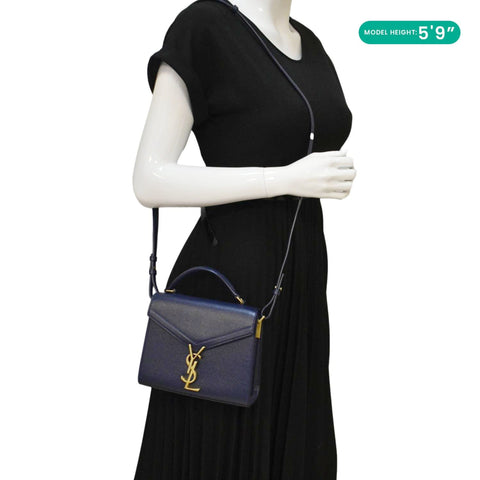 YVES SAINT LAURENT Cassandra Top Handle Leather Shoulder Bag Blue