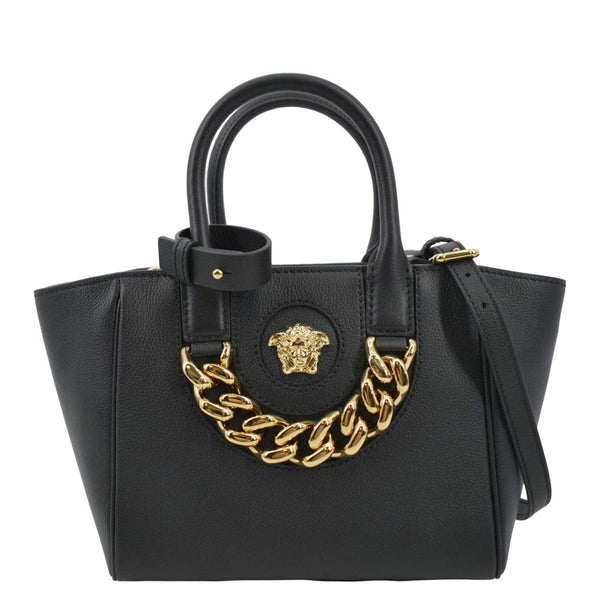 VERSACE La Medusa Leather Top Handle Shoulder Bag Black