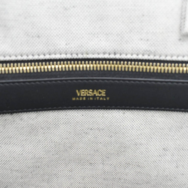 VERSACE Logo Fabric Canvas Tote Shoulder Bag White