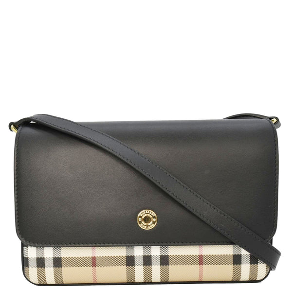 BURBERRY Hampshire Vintage Check Leather Crossbody Bag Black