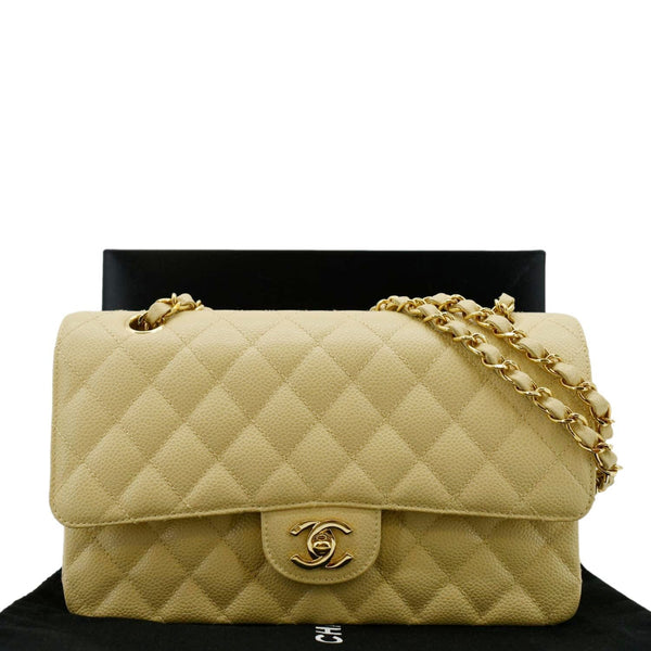 CHANEL Classic Double Flap Quilted Shoulder Bag Cream front side