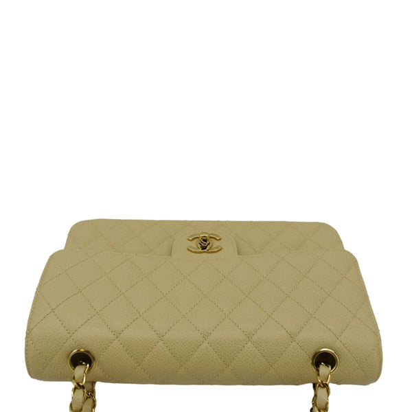 CHANEL Classic Double Flap Quilted Shoulder Bag Cream upper look