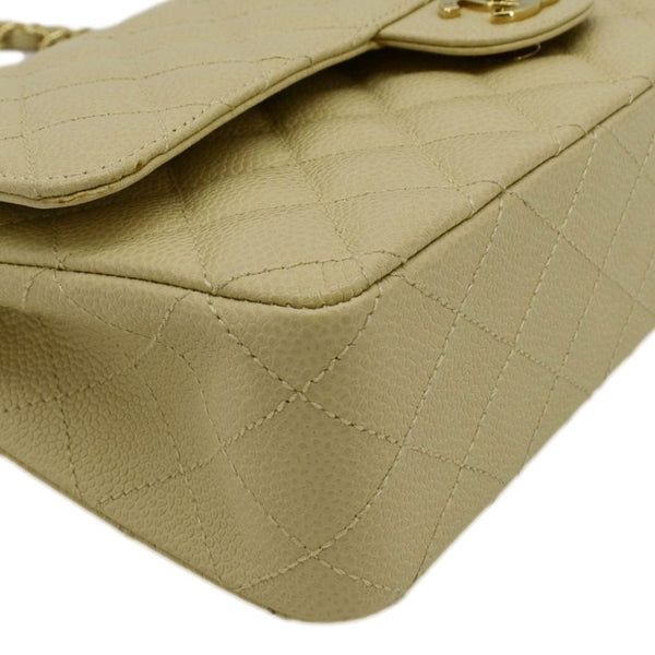 CHANEL Classic Double Flap Quilted Caviar Leather Shoulder Bag Cream