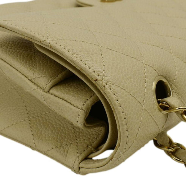 CHANEL Classic Double Flap Quilted Caviar Leather Shoulder Bag Cream