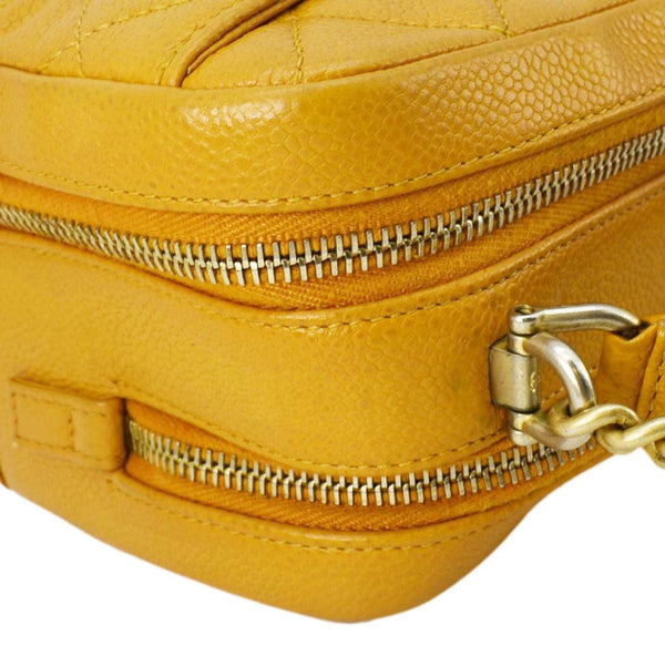 CHANEL Carry Around Mini Quilted Caviar Leather Bowling Bag Yellow