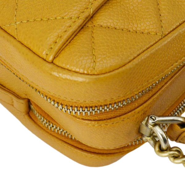 CHANEL Carry Around Mini Quilted Caviar Leather Bowling Bag Yellow