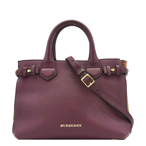 BURBERRY Banner Small House Check Leather Shoulder Bag Maroon front loook