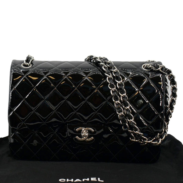 CHANEL Jumbo Flap Quilted Patent Leather Shoulder Bag Black