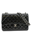 CHANEL Jumbo Flap Quilted Patent Leather Shoulder Bag Black