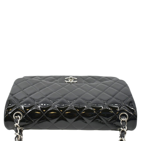 CHANEL Jumbo Flap Quilted Patent Leather Shoulder Bag Black