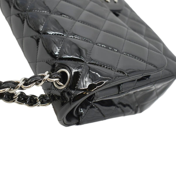 CHANEL Jumbo Flap Quilted Patent Leather Shoulder Bag Black