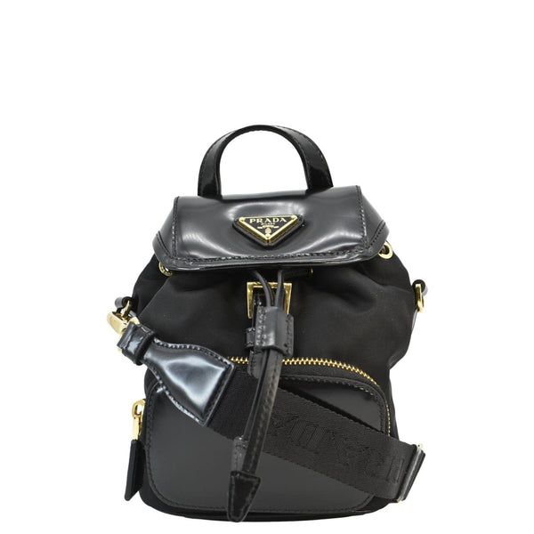 PRADA Re-Nylon Brushed Leather Crossbody Backpack Black