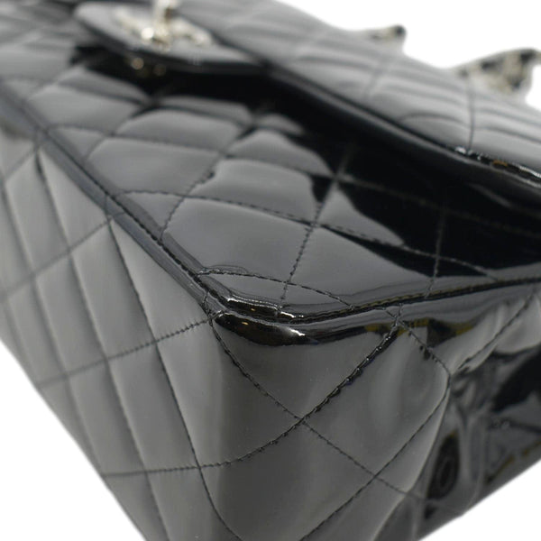 CHANEL Jumbo Flap Quilted Patent Leather Shoulder Bag Black