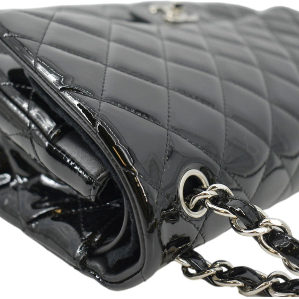 CHANEL Jumbo Flap Quilted Patent Leather Shoulder Bag Black