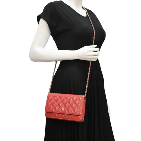 CHANEL WOC Quilted Patent Leather Red Crossbody Bag dummy look