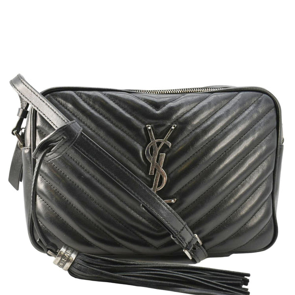 YVES SAINT LAURENT Lou Camera Chevron Leather Crossbody Bag Black