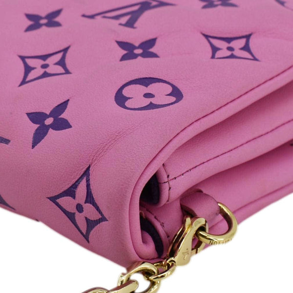 LOUIS VUITTON Coussin Pochette Monogram Embossed Leather Crossbody Bag Pink corneside