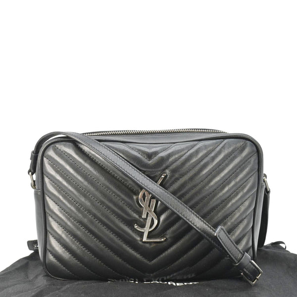 YVES SAINT LAURENT Lou Camera Chevron Leather Crossbody Bag Black