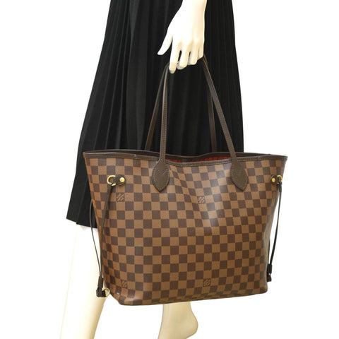 LOUIS VUITTON Neverfull MM Damier Ebene Shoulder Bag Brown