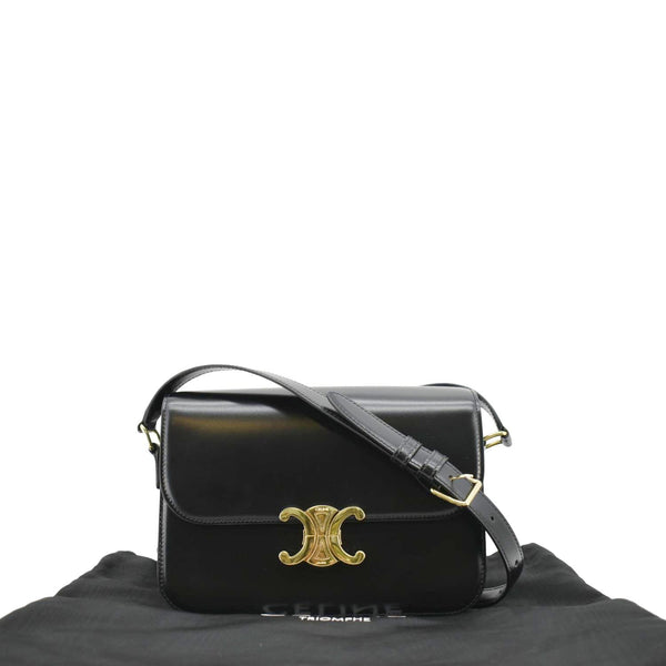 CELINE Classique Triomphe Medium Leather Shoulder Bag Black