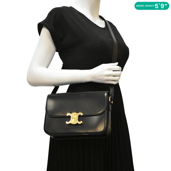 CELINE Classique Triomphe Medium Leather Shoulder Bag Black