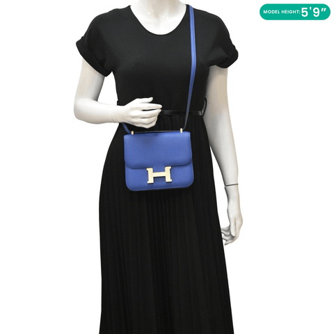 HERMES Constance 18 Bleu Leather Crossbody Bag Blue