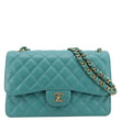 CHANEL Classic Double Flap Jumbo Quilted Caviar Leather Shoulder Bag Turquoise