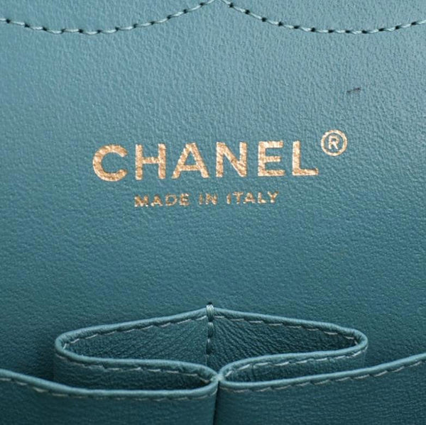 CHANEL Classic Double Flap Jumbo Quilted Caviar Leather Shoulder Bag Turquoise