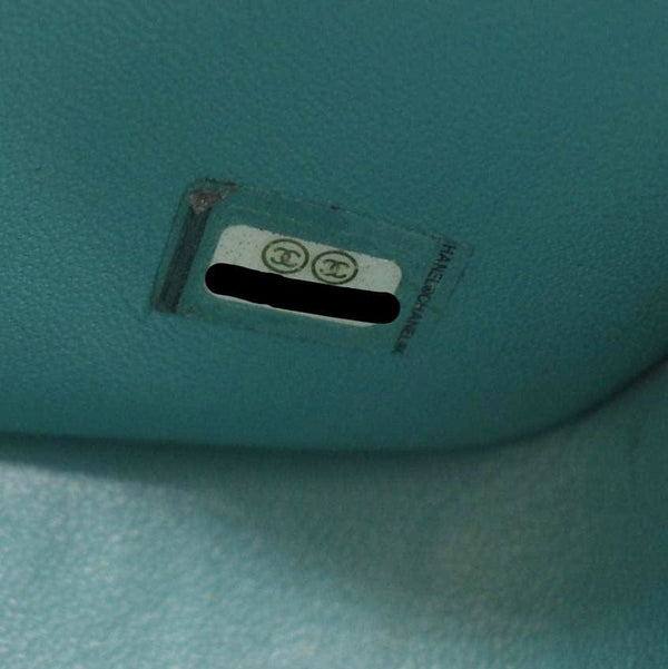 CHANEL Classic Double Flap Jumbo Quilted Caviar Leather Shoulder Bag Turquoise