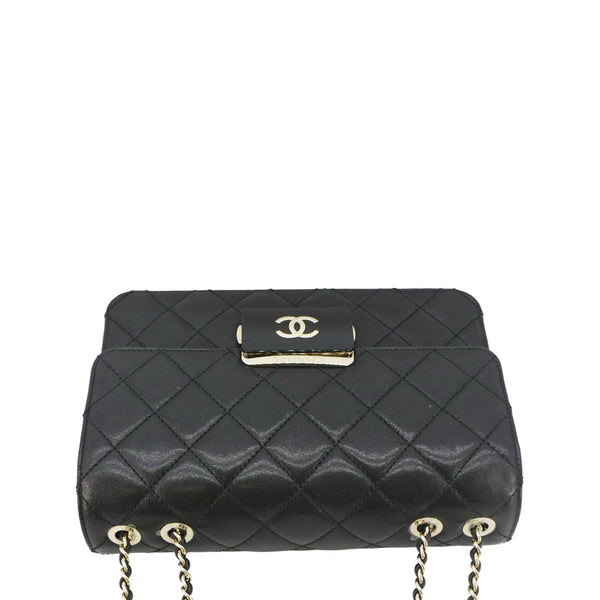 CHANEL Beauty Lock Flap Sheepskin Quilted Leather Crossbody Bag Black