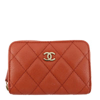 CHANEL Zipped Quilted Caviar Leather Coin Purse Red