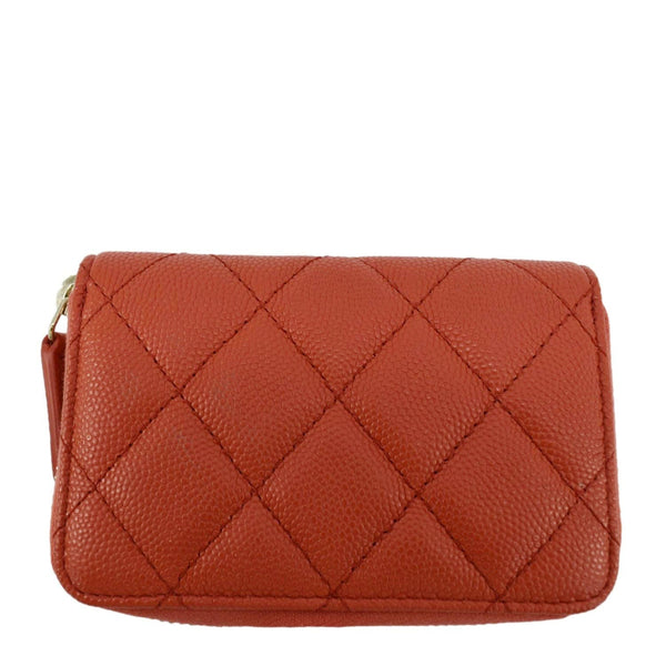 CHANEL Zipped Quilted Caviar Leather Coin Purse Red