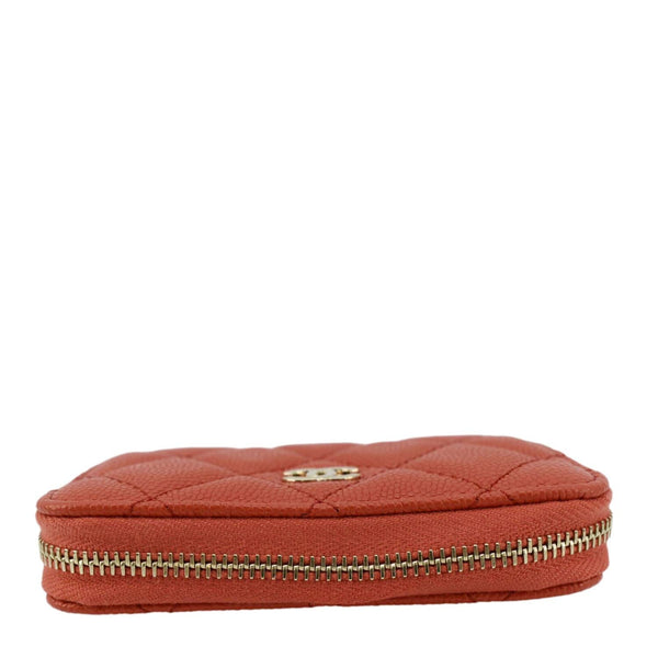 CHANEL Zipped Quilted Caviar Leather Coin Purse Red