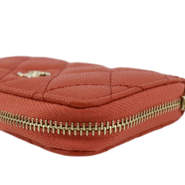 CHANEL Zipped Quilted Caviar Leather Coin Purse Red