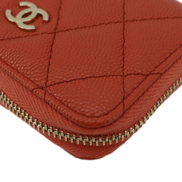 CHANEL Zipped Quilted Caviar Leather Coin Purse Red