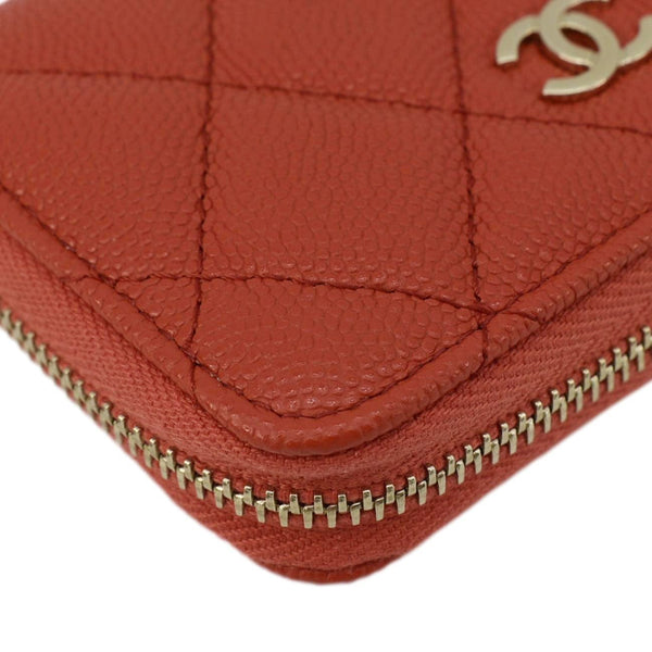 CHANEL Zipped Quilted Caviar Leather Coin Purse Red