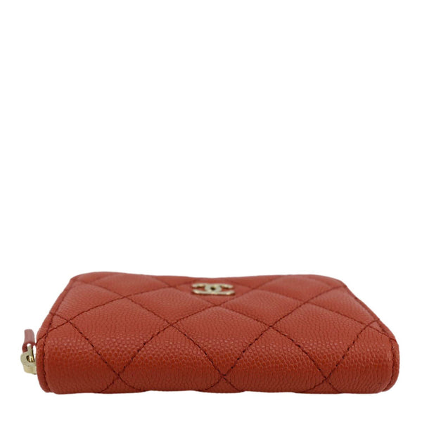 CHANEL Zipped Quilted Caviar Leather Coin Purse Red